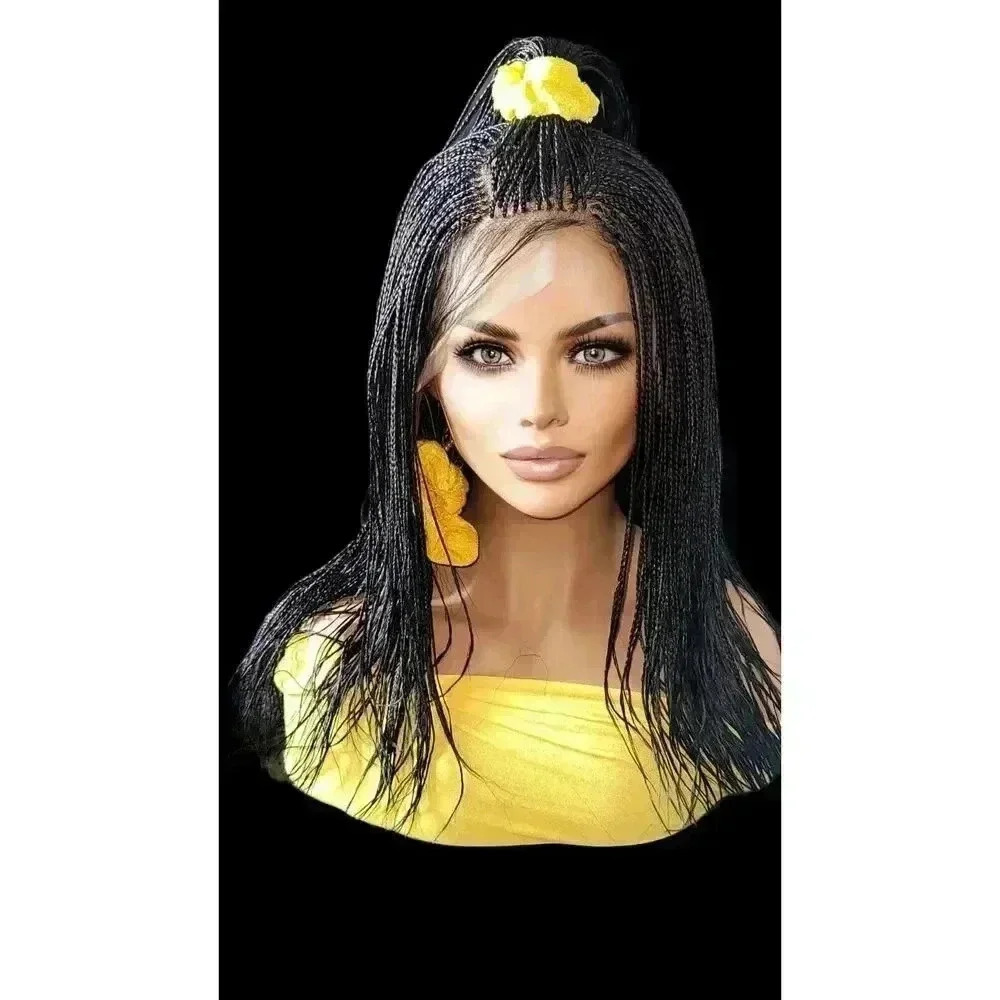 Full Lace Hand-Braided wig color # 1 Jet Black micro million braids- long wig - Picture 3 of 15
